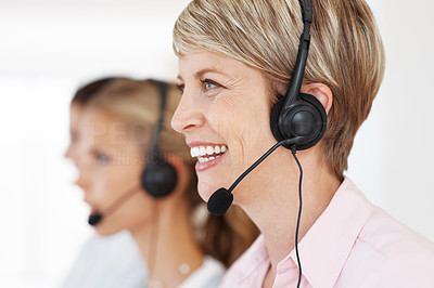 Customer service operator talking on headset