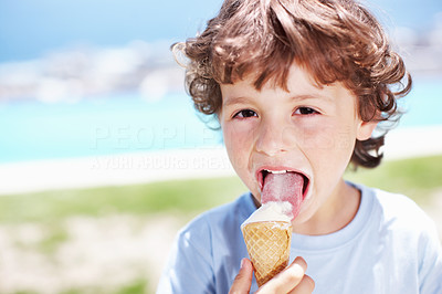He\'s got a mouthful of ice cream