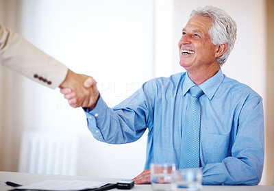 Smiling old businessman making an agreement