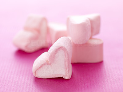 Pink and white hearts shaped marshmallows