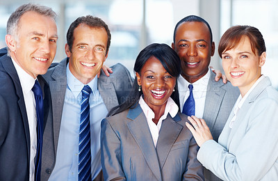 Diverse business group smiling together