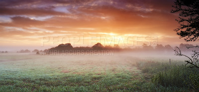 Misty sunrise over the farm