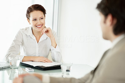 Successful business woman interviewing a man for the job