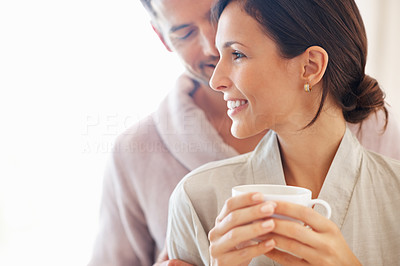 Romantic couple having morning tea