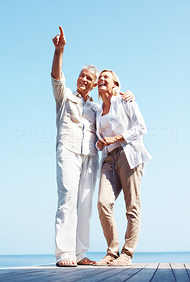 Happy mature couple looking at something interesting