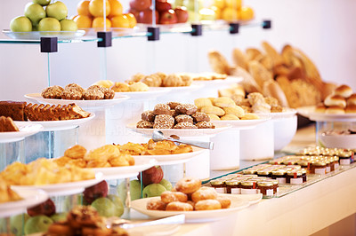 Catering buffet food with dessert and fresh fruits