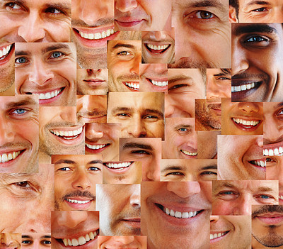 Collection and collage of parts of human smiling face