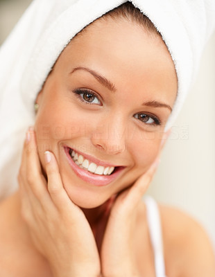 Portrait of Fresh and Beautiful woman wearing white towel on her head