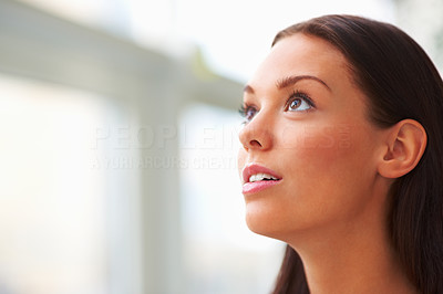 Side view closeup portrait of beautiful woman looking away