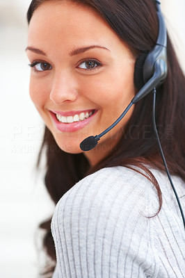 Closeup portrait of cute young female with headphones