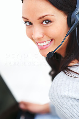 Closeup portrait of beautiful young female with headphones