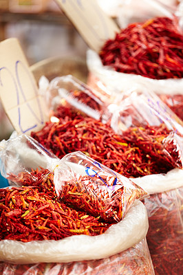 Red chillies at Thai spice market