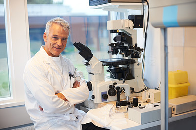 Successful male researcher working in laboratory