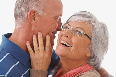 Closeup portrait of a cheerful romantic senior man and woman