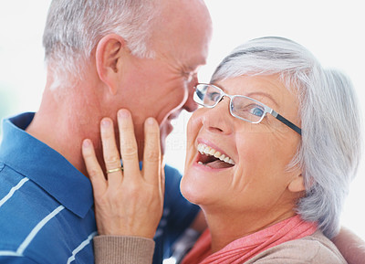 Closeup portrait of a cheerful romantic senior man and woman