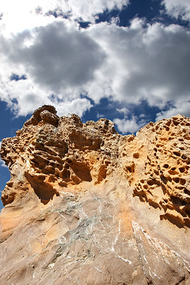 At photo of Rock, couds and blue sky