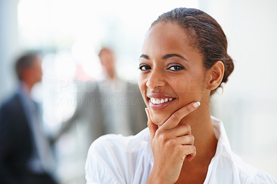 Pretty African American business woman, smiling