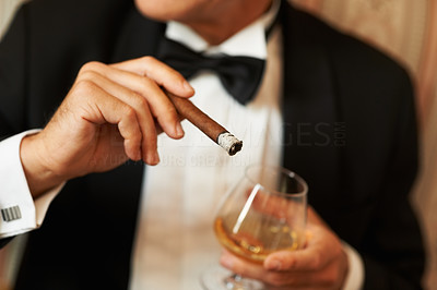 Wealthy man holding cigar and brandy