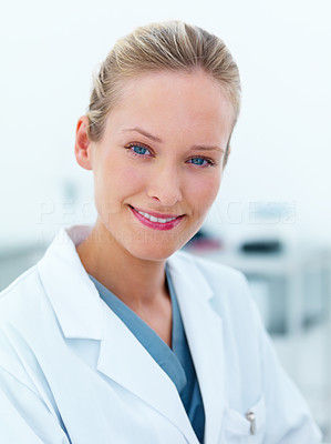 Closeup of a happy female researcher smiling