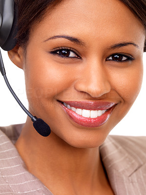 Female support line operator with headset