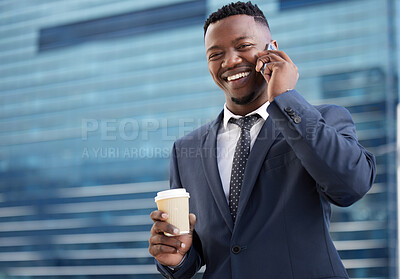 Buy stock photo Shot of a young businessman on a call in the city