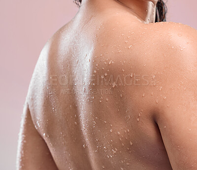 Buy stock photo Shot of a womans back against a studio background