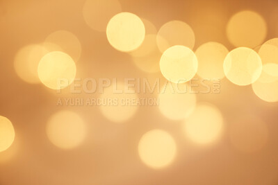 Buy stock photo Abstract blurry twinkled lights background with bokeh defocused yellow lights. Closeup blurred glittery sparklng lights. Closeup blurry candle lights at an evening celebration